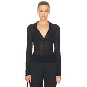 FRAME Mesh Lace Polo in Black S